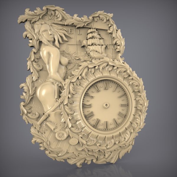 3d STL Model for CNC Wall clock with a girl